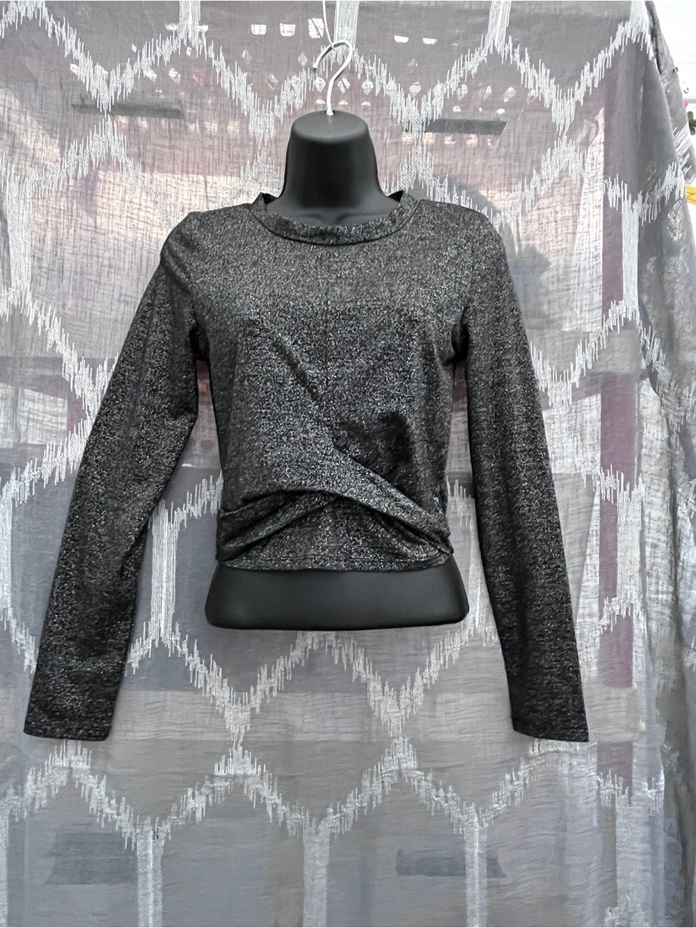 one clothing Shimmery Twist-Front Long Sleeve Top - Black